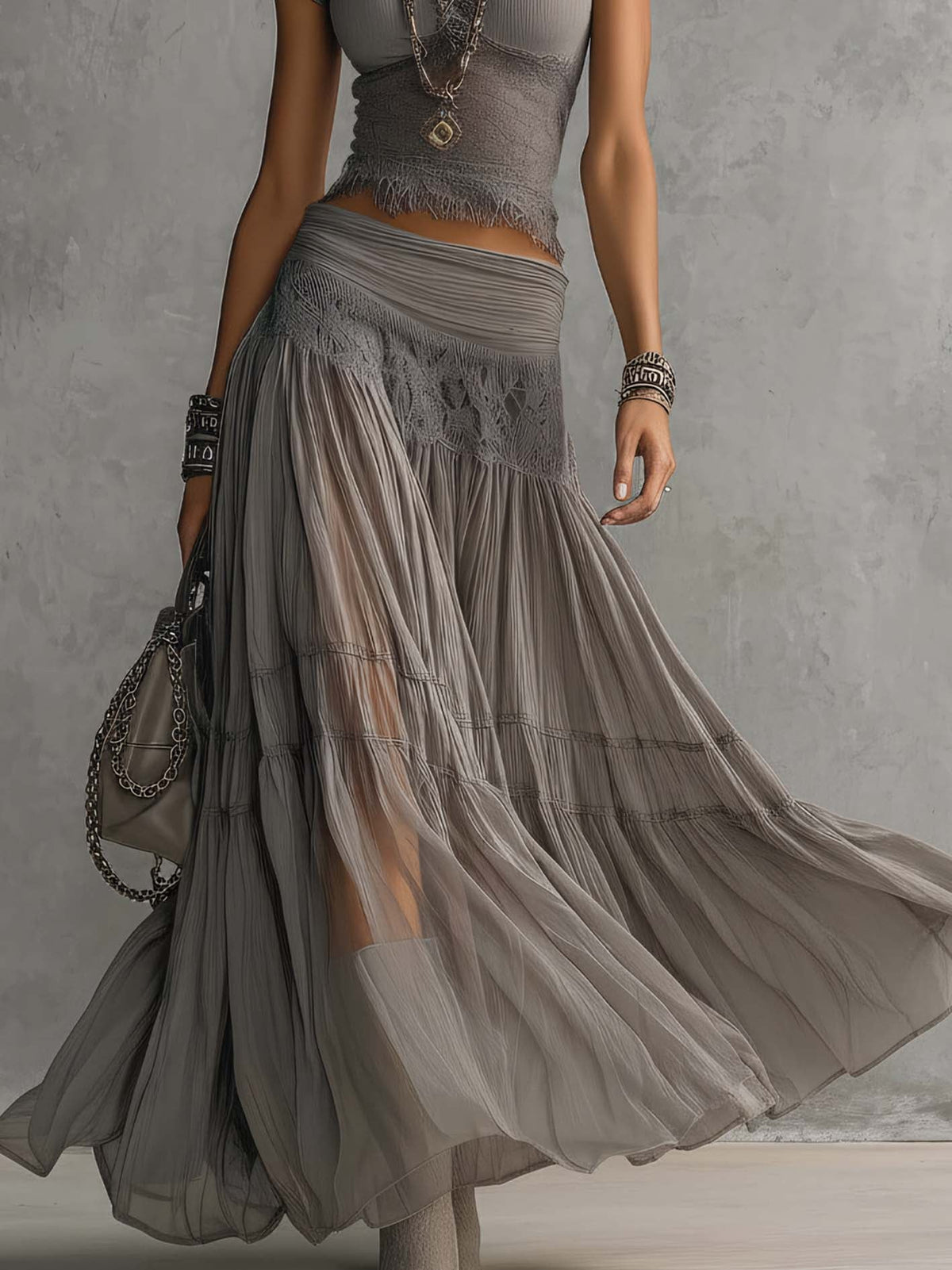Floryn | Set met top met panelen en geplooide maxi-rok