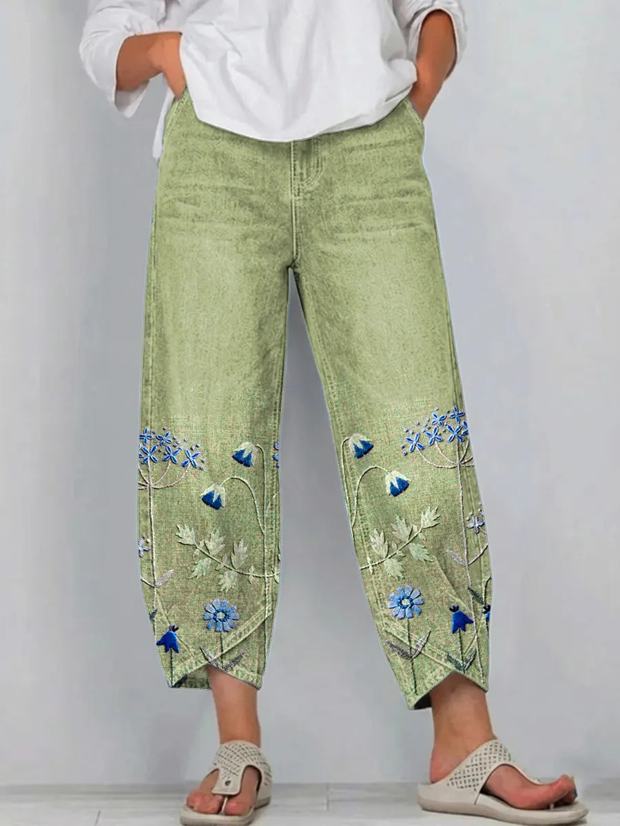 Christina | Casual Geborduurde Broek
