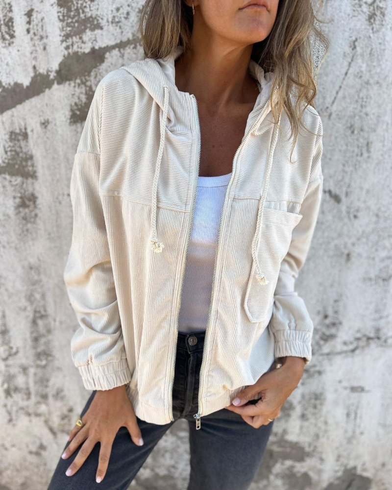 Isabela | Corduroy jas met capuchon en ritssluiting