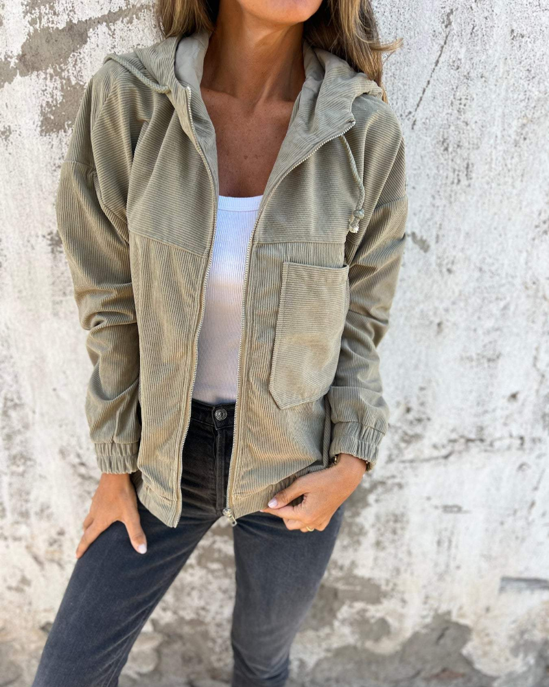 Isabela | Corduroy jas met capuchon en ritssluiting