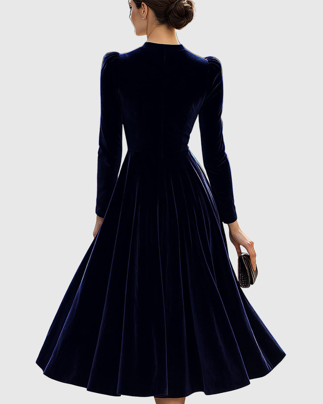 Eva | Marineblauwe Midi Jurk met Lange Mouwen
