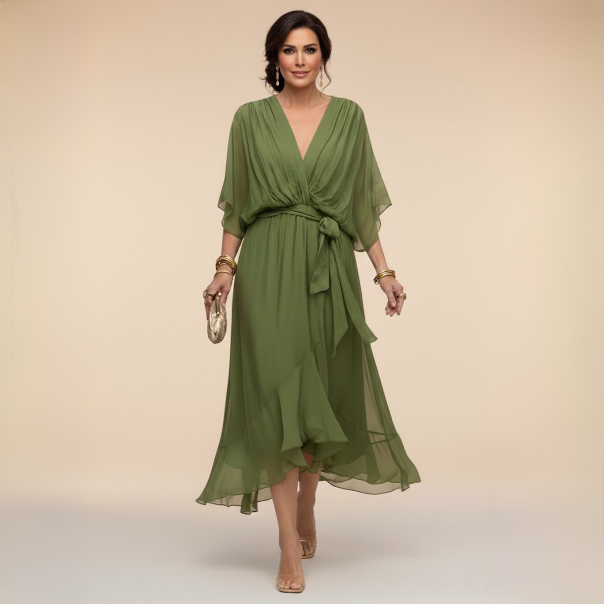 Elle | Jurk met vloeiend V-hals silhouet