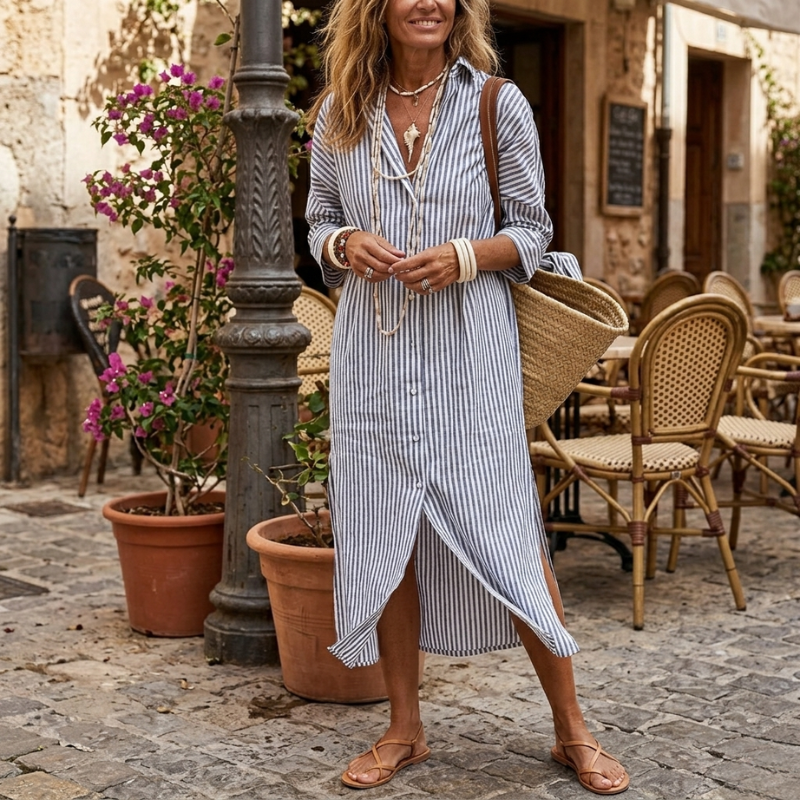 Lovia | Elegante gestreepte zomerjurk