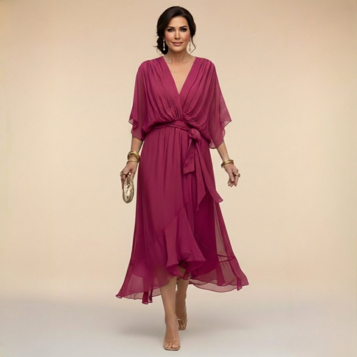 Elle | Jurk met vloeiend V-hals silhouet