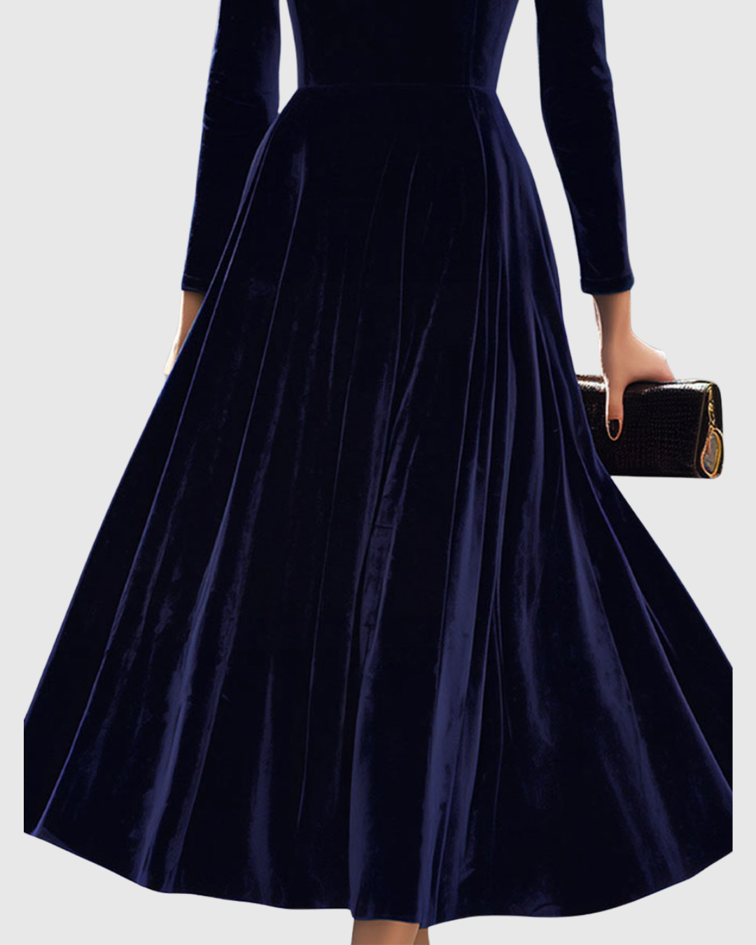 Eva | Marineblauwe Midi Jurk met Lange Mouwen