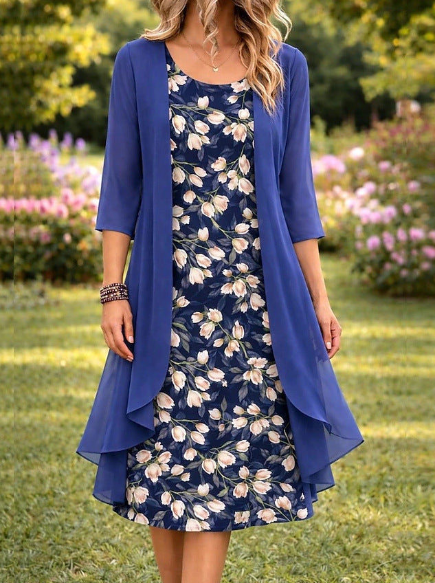 Ilynessa - Vrouwen set chiffon jurk met lichte cardigan