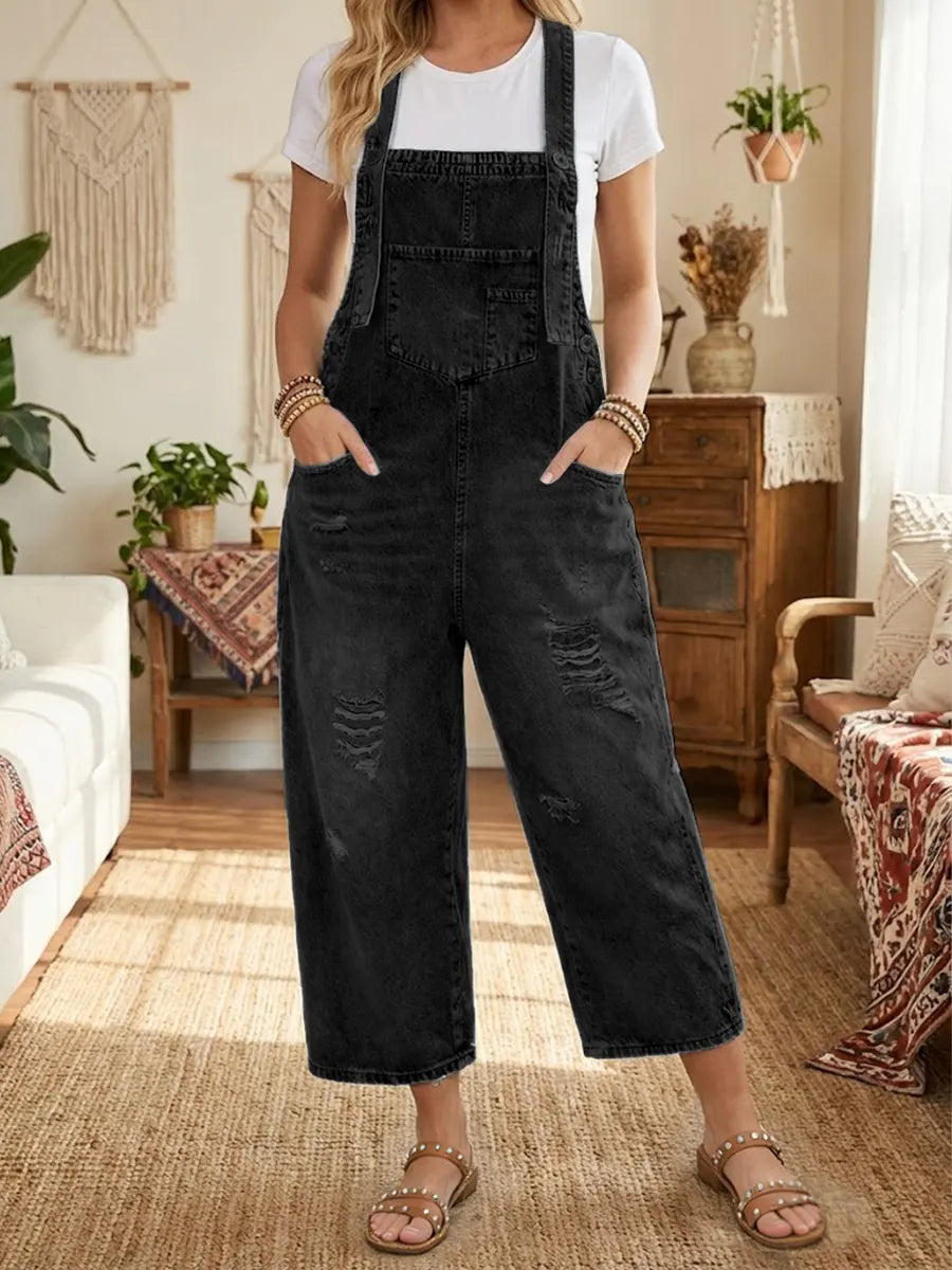 Elizabetha | Denim Tuinbroek met Vintage Look