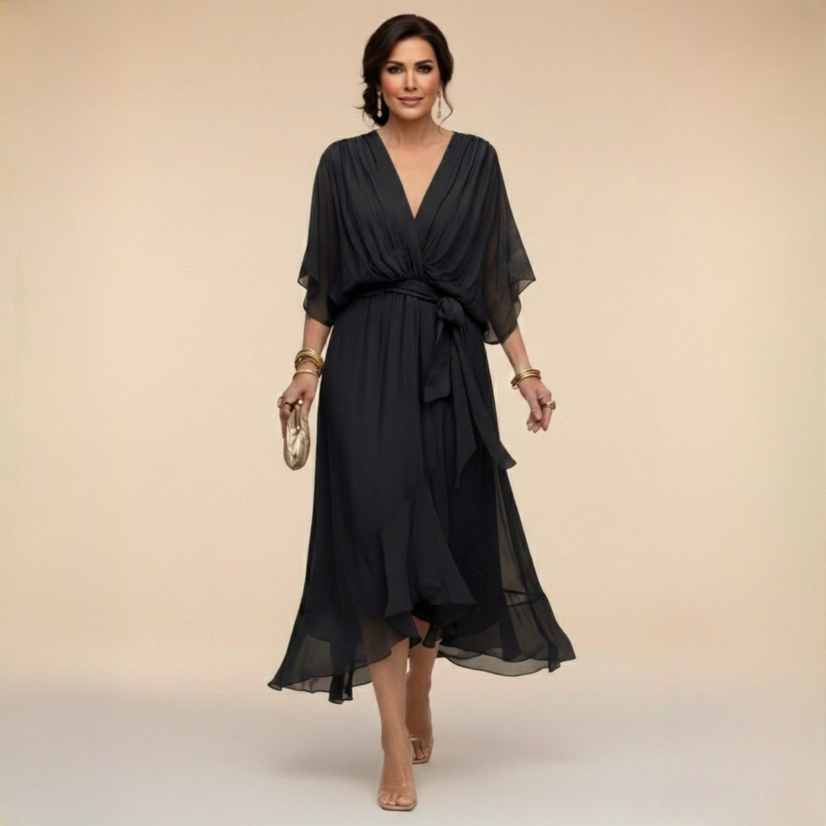 Elle | Jurk met vloeiend V-hals silhouet