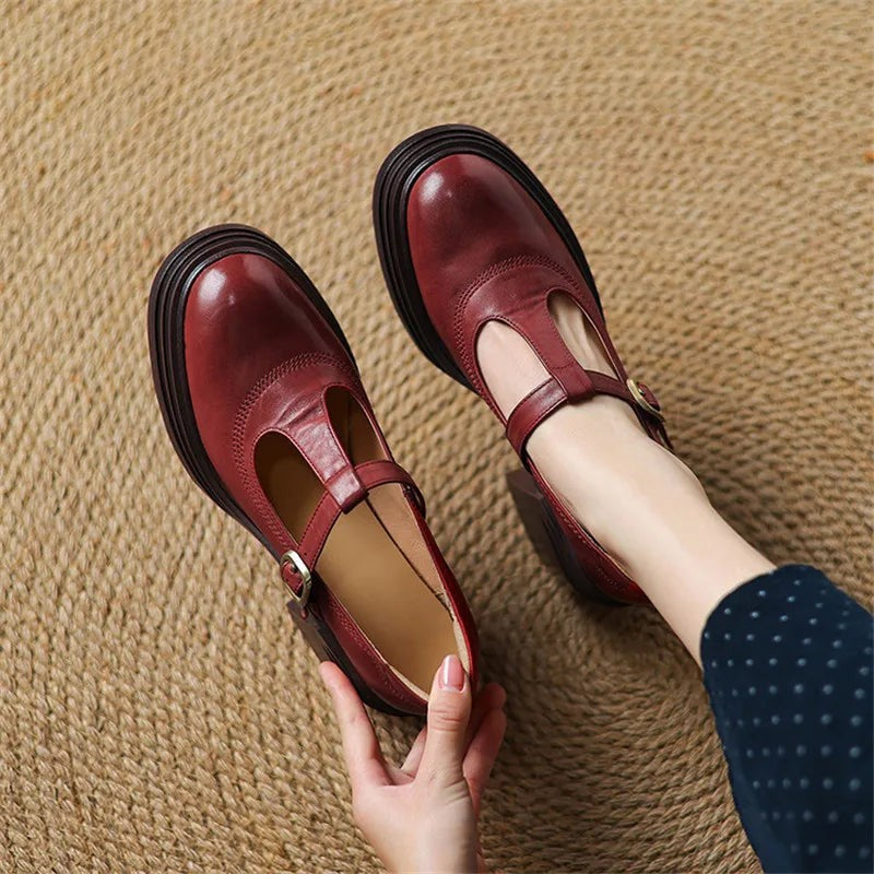 Dames | Vintage T-Bar Pumps met Blokhak