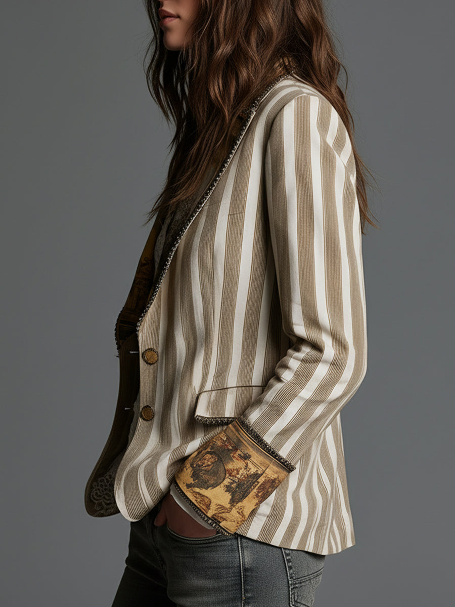 Marjorie | Damesblazer met Boho Strepenprint en Reverskraag