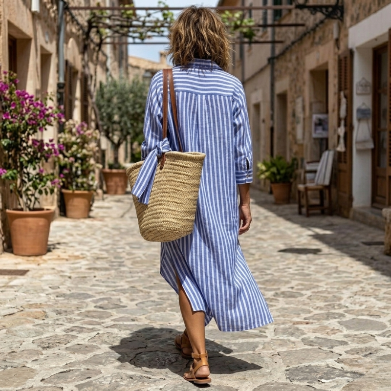 Lovia | Elegante gestreepte zomerjurk