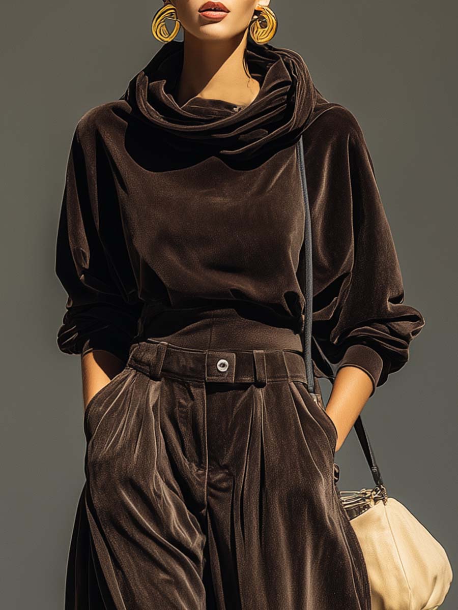 Aimée | fluwelen hoodie en losse broek set (Inclusief riem)