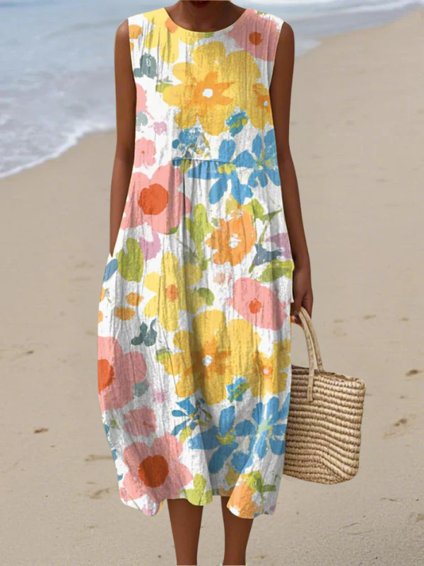 Ella | Midi-jurk met pastelkleurige bloemen