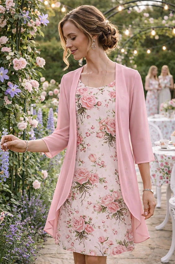 Ilynessa - Vrouwen set chiffon jurk met lichte cardigan