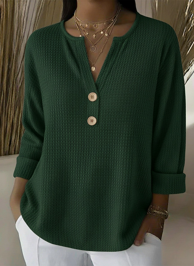 Elizabeth | Dames Top met Henley-Hals en Wafelstructuur