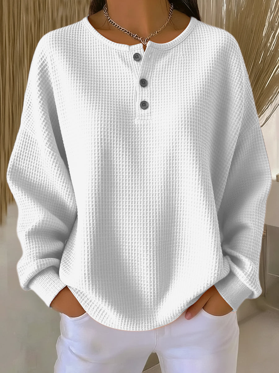 Lisa | Dames Henley Trui met Wafelstructuur