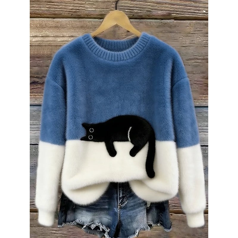 Lina | Ruimvallende Trui met Kat Print