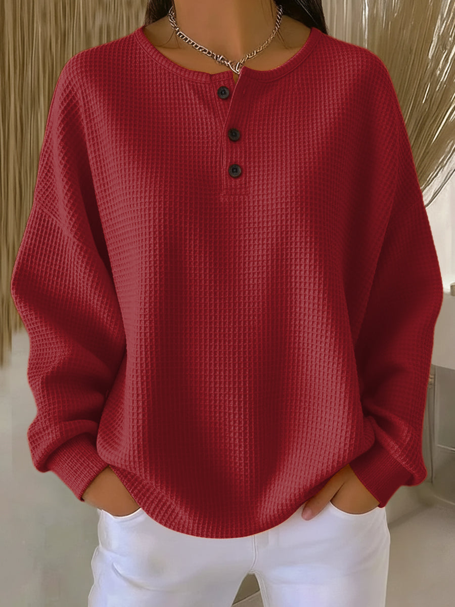 Lisa | Dames Henley Trui met Wafelstructuur