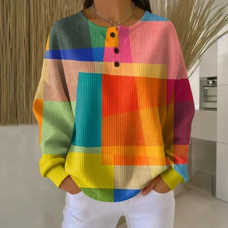 Nancy | Dames Henley Trui met Wafelstructuur