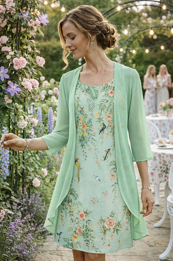 Ilynessa - Vrouwen set chiffon jurk met lichte cardigan