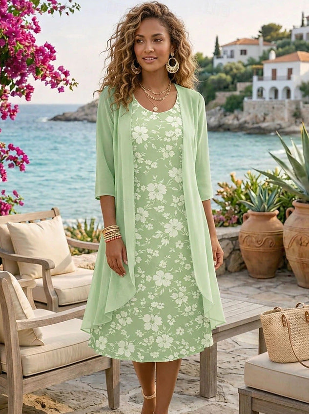 Ilynessa - Vrouwen set chiffon jurk met lichte cardigan