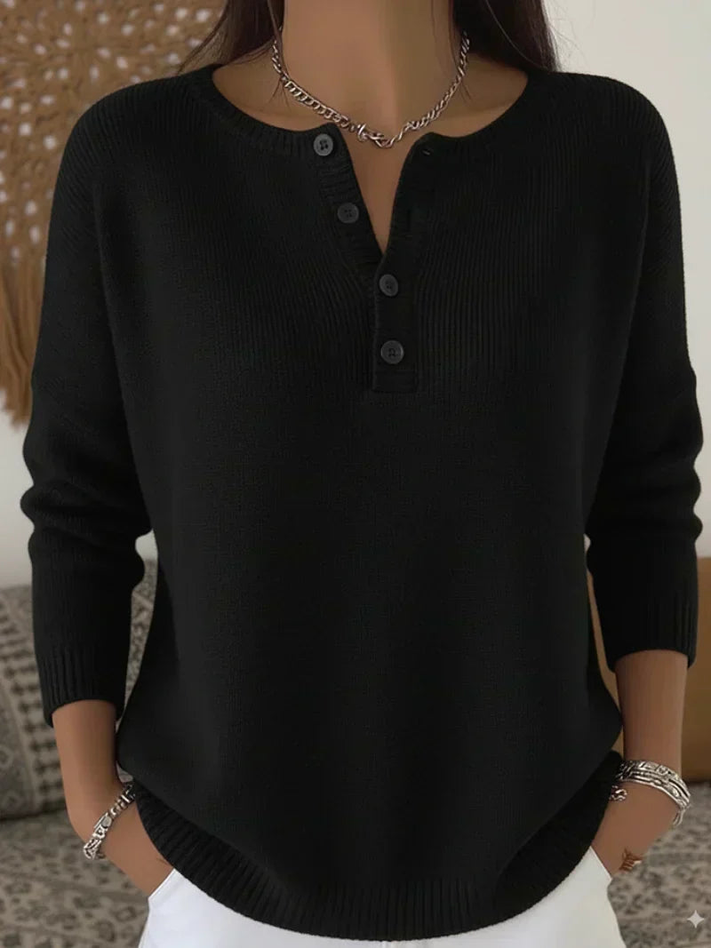 Karen | Dames Henley Trui met Geribde Details