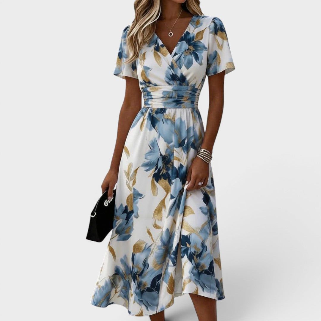 Elane | Midi-jurk met bloemenprint en geknoopte taille