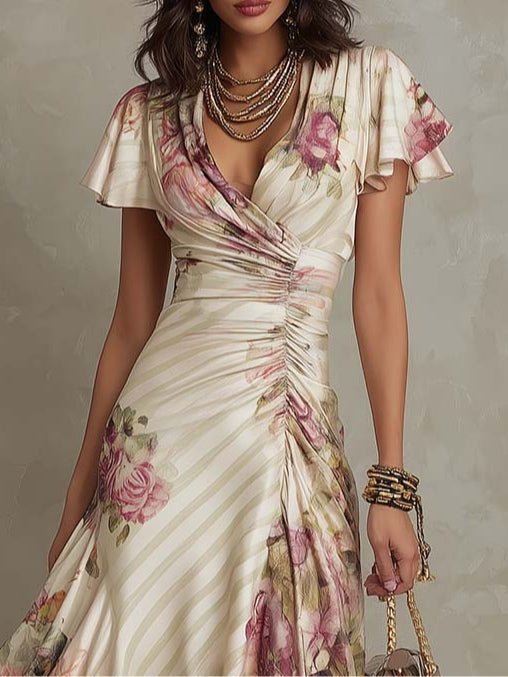 Macy | Elegante midi-jurk met retrobloemenprint