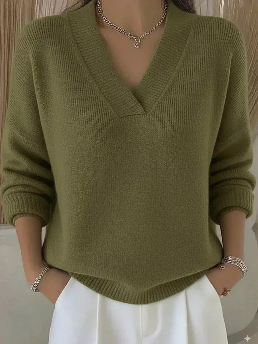 Betty | Dames Trui met V-Hals en Geribde Details