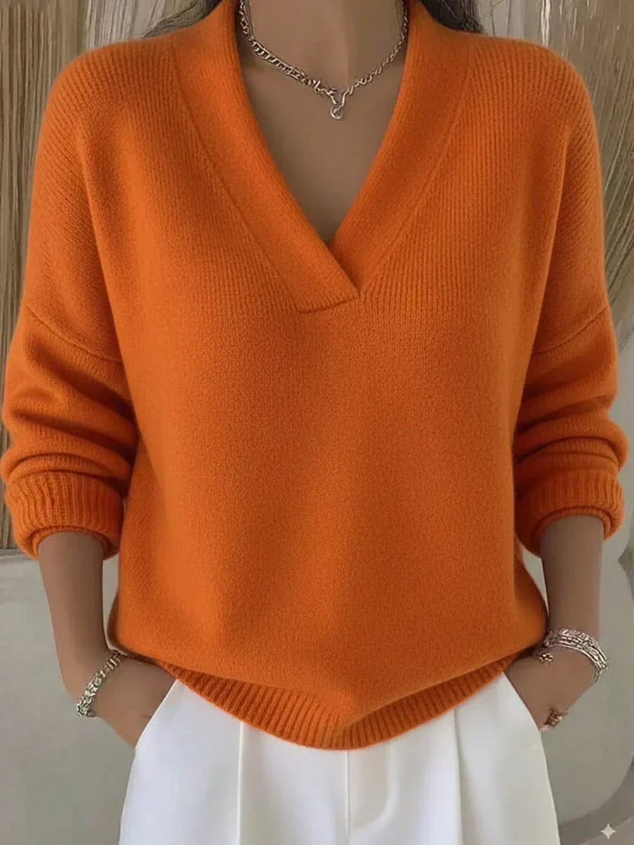 Betty | Dames Trui met V-Hals en Geribde Details