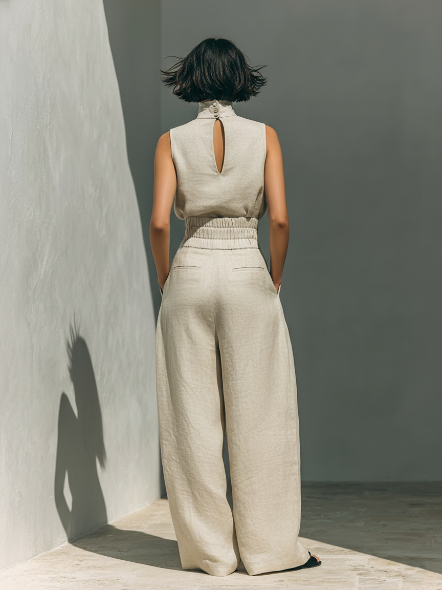 Melanie – Minimalistische set met top en wijde broek