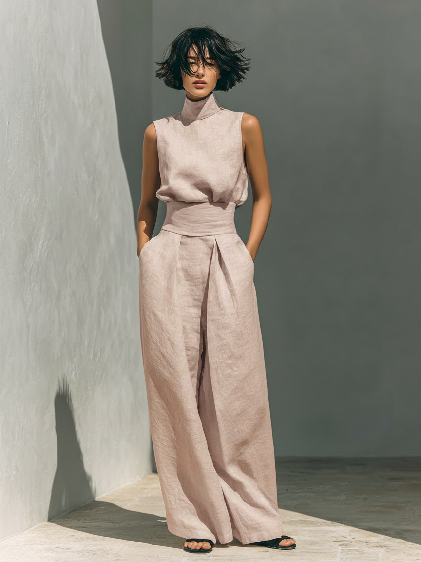 Melanie – Minimalistische set met top en wijde broek