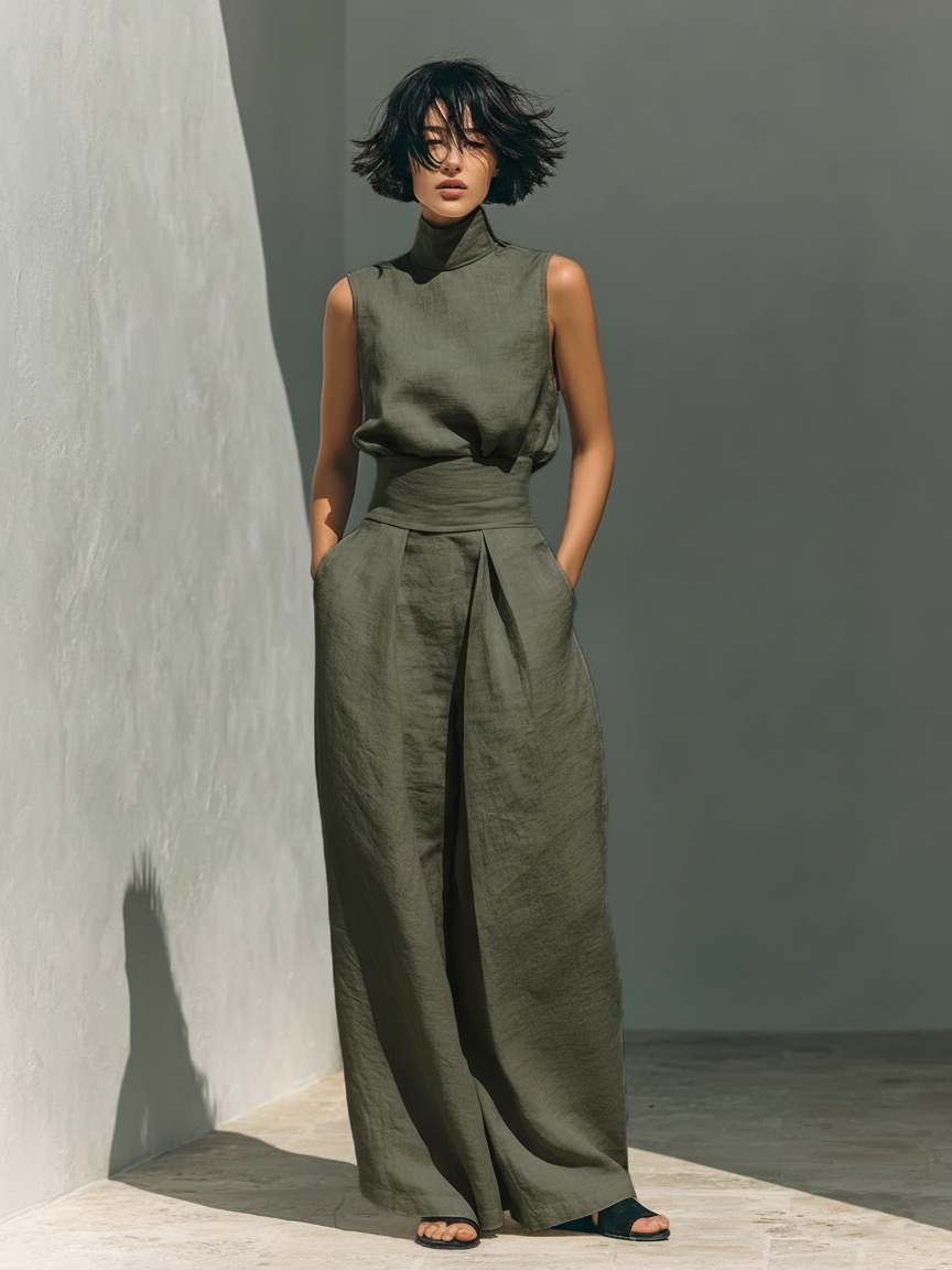Melanie – Minimalistische set met top en wijde broek