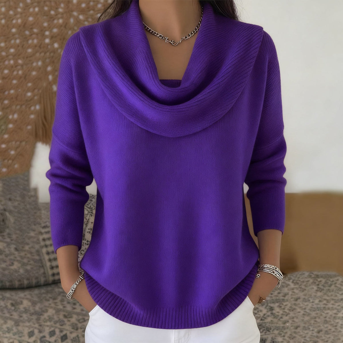 Emily | Dames Trui met Gedrapeerde Col