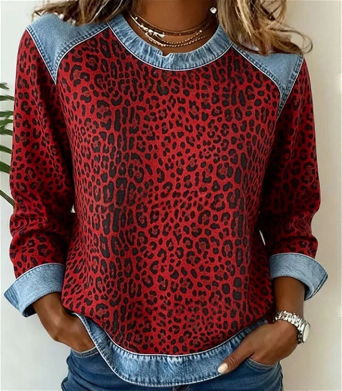 Sandra | Luipaard Print Denim Trui
