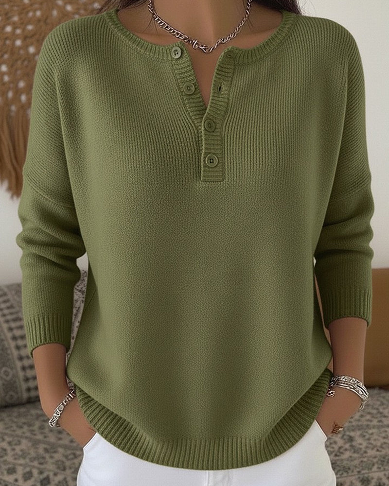Karen | Dames Henley Trui met Geribde Details