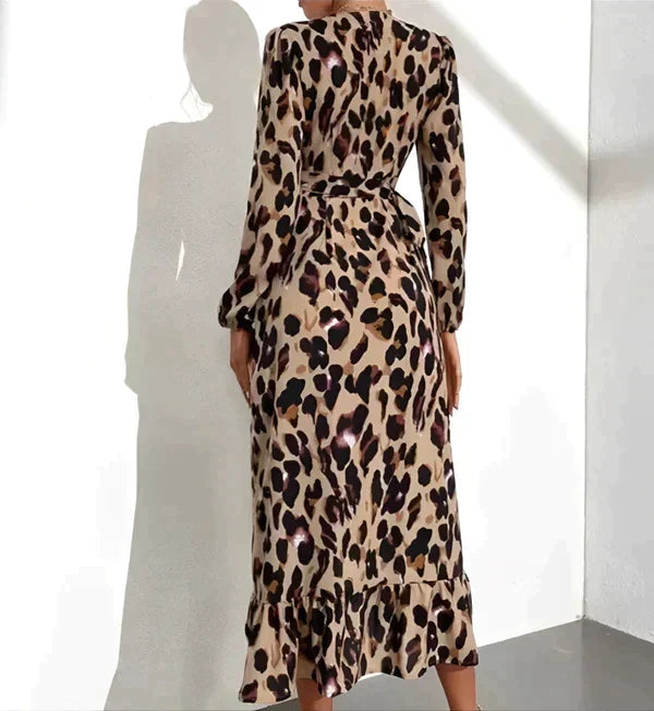 Margreet - Luipaardprint Jurk met V-Hals