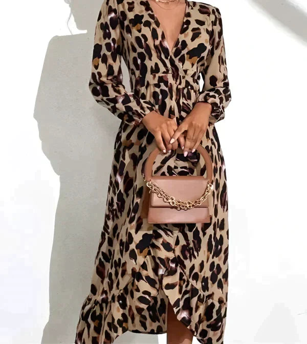 Margreet - Luipaardprint Jurk met V-Hals