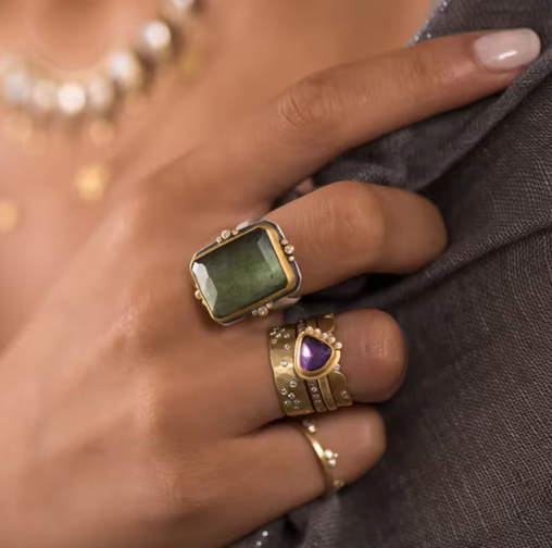 Retro Franse Vierkante Kristallen Ring