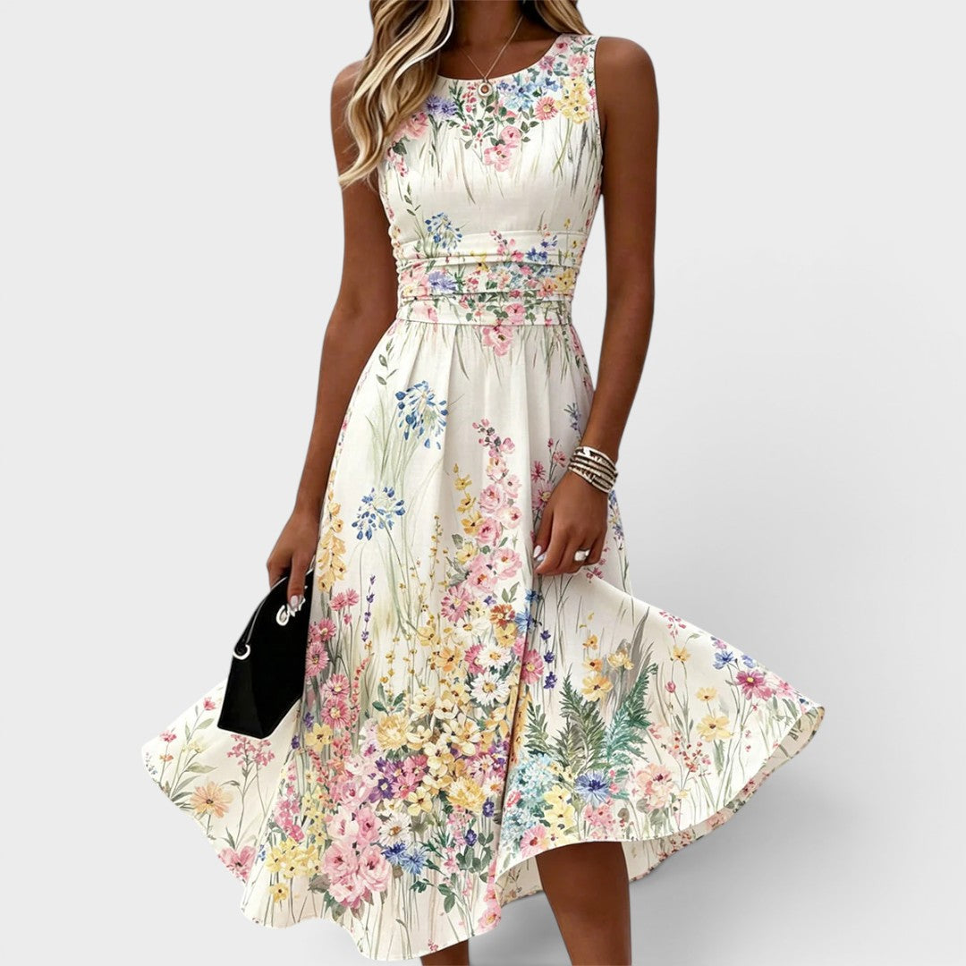 Mariz | Midi-jurk zonder mouwen met bloemenprint