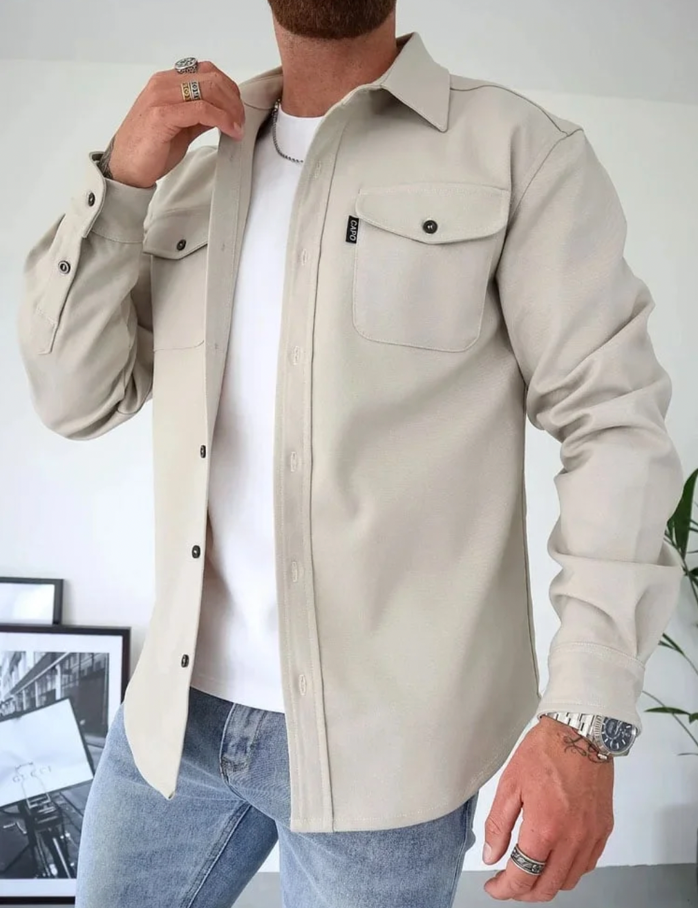 Terry | Heren Overhemd met Borstzakken en Knoopsluiting