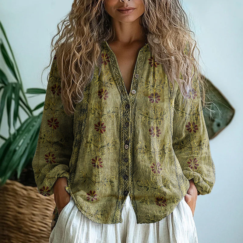 Shane | Elegant overhemd met vintage bladerenprint
