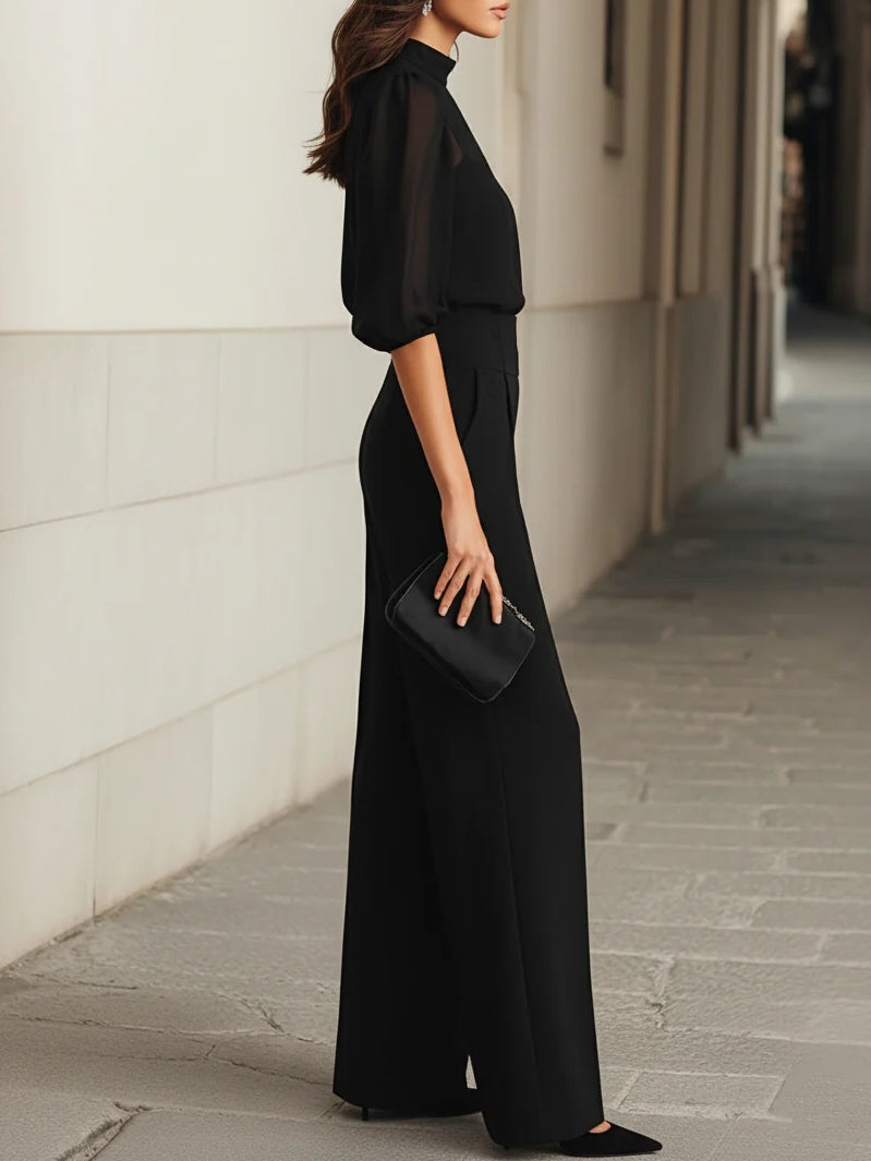 Kimberly | Zwarte Camisole Top En Wijde Broek Drie-delige Set