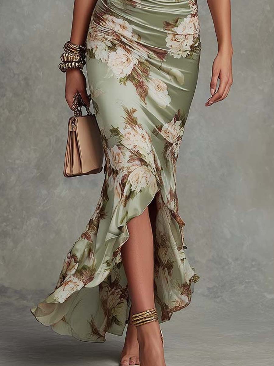 Alisandra | Asymmetrische lange groene jurk