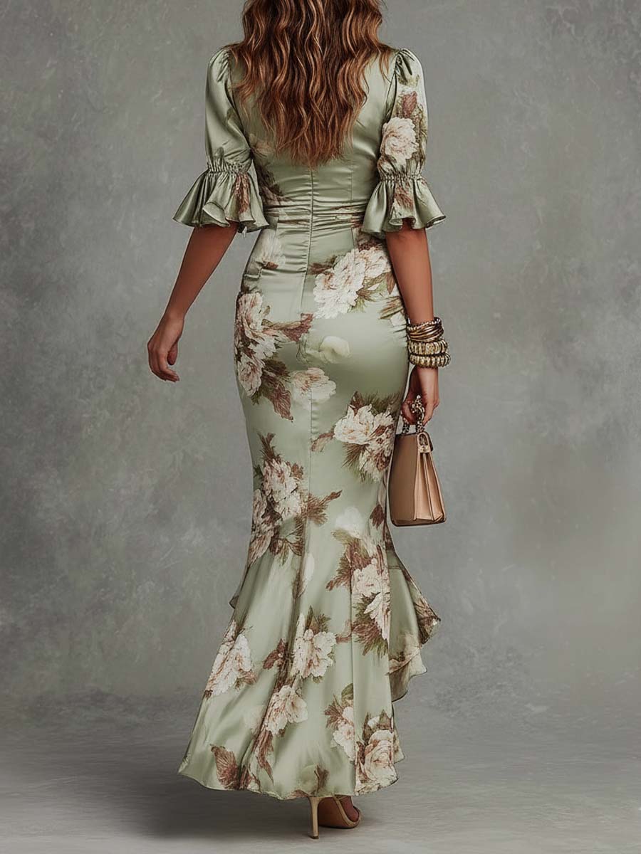 Alisandra | Asymmetrische lange groene jurk