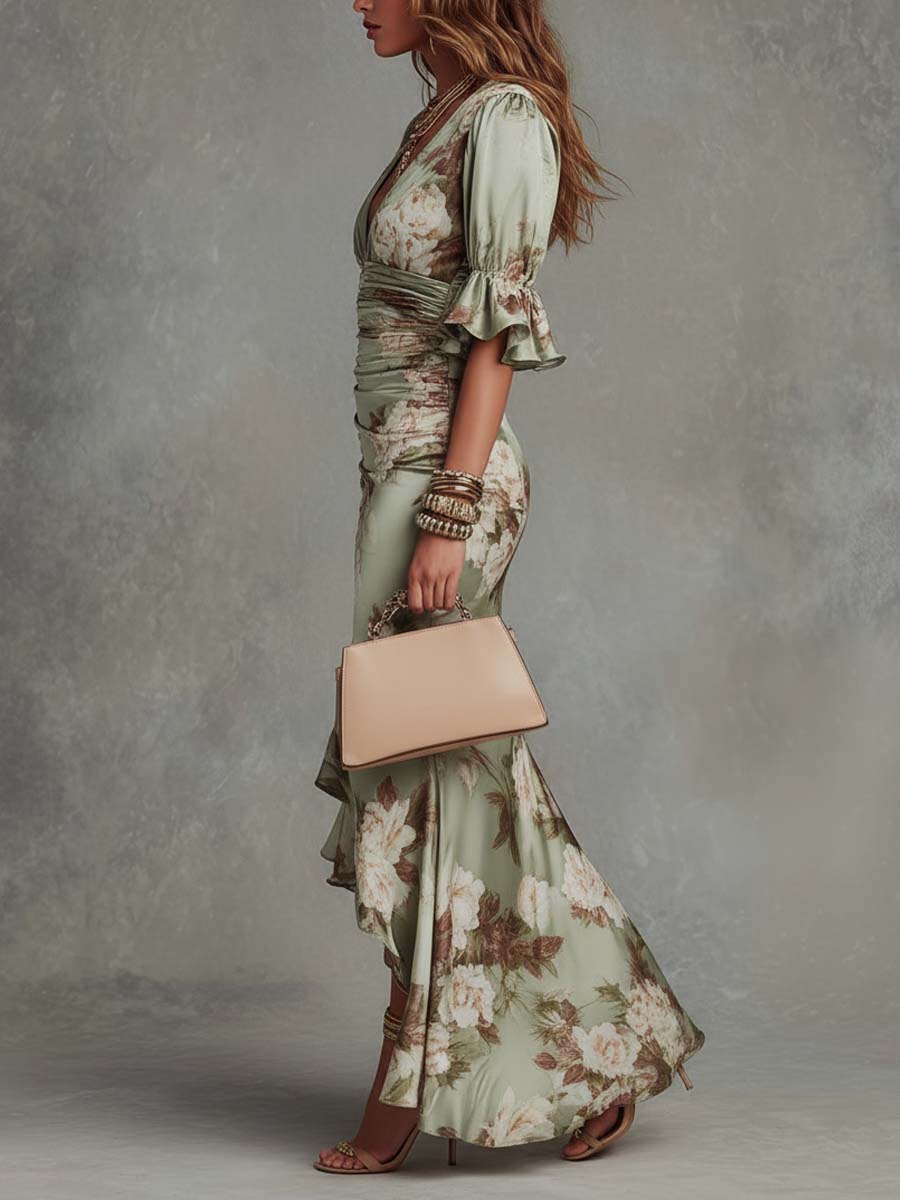 Annalise | Asymmetrische lange groene jurk