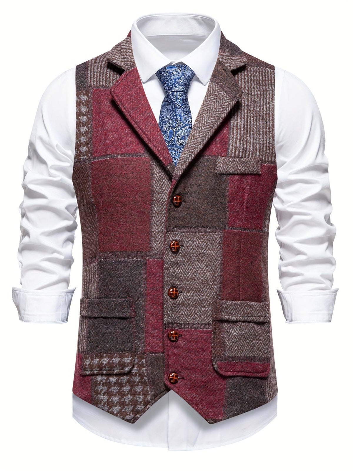 Charles | Patchworkvest met visgraatpatroon