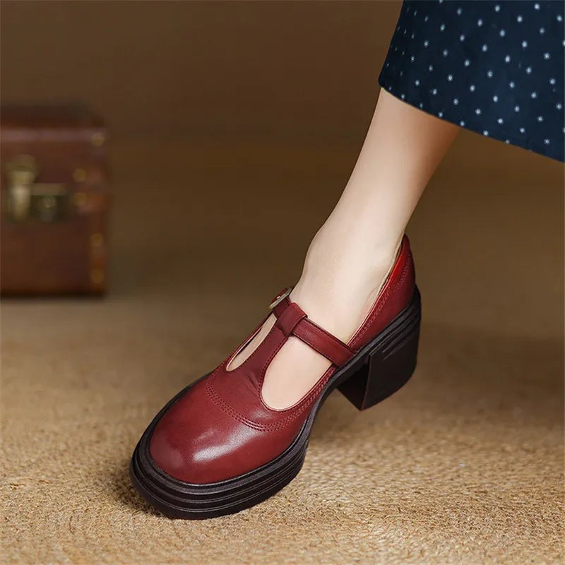 Dames | Vintage T-Bar Pumps met Blokhak