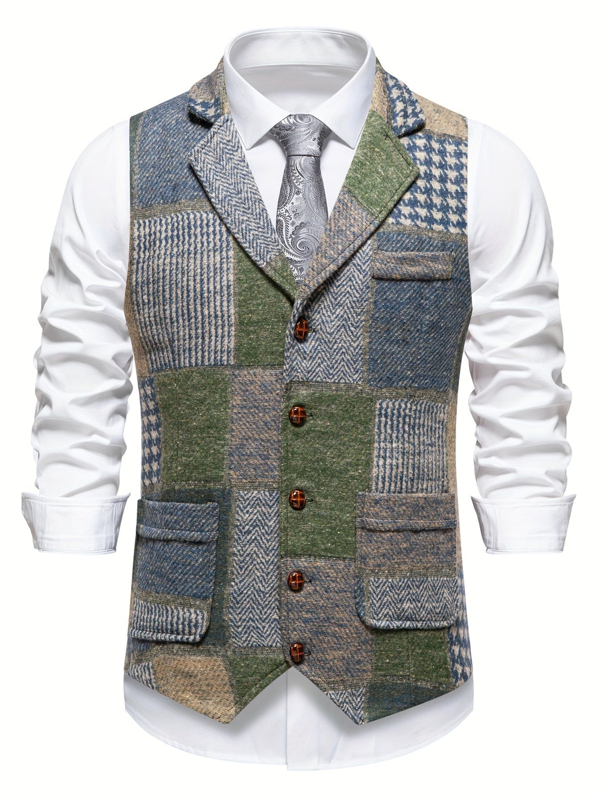 Darren | Patchworkvest met visgraatpatroon