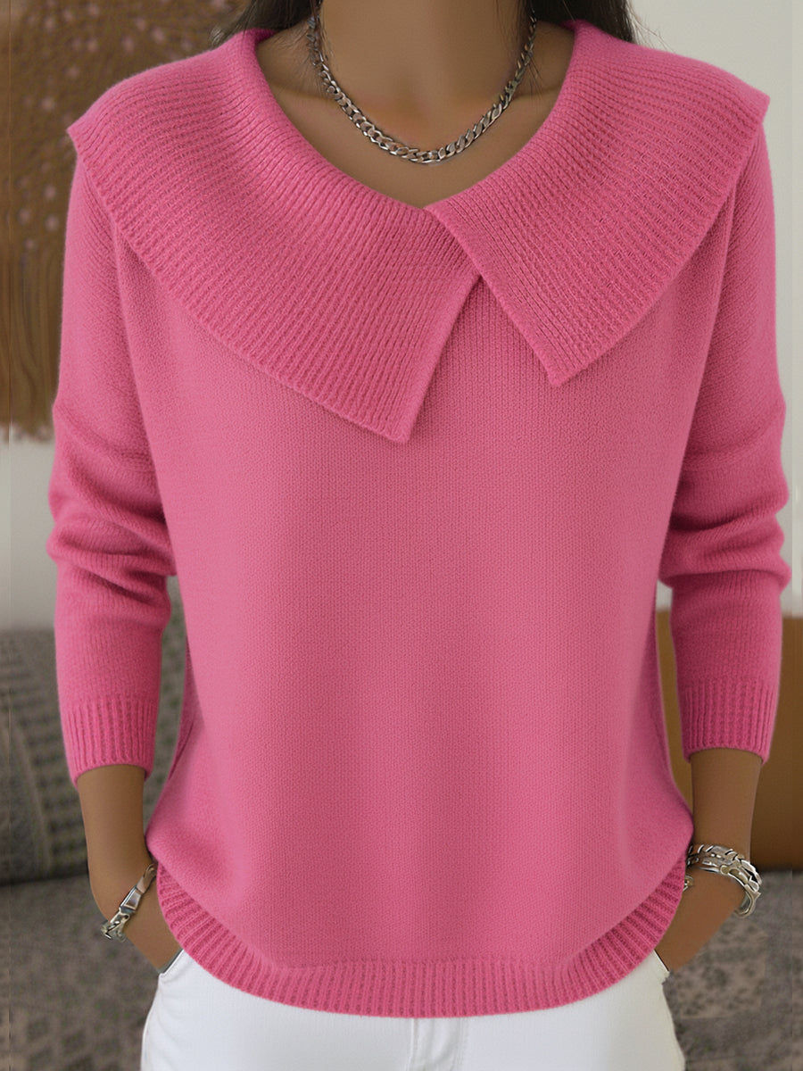 Kimberly | Dames Trui met Omslagkraag en Geribde Details